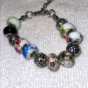 Floral adjustable Charm Bracelet with Silver Accents